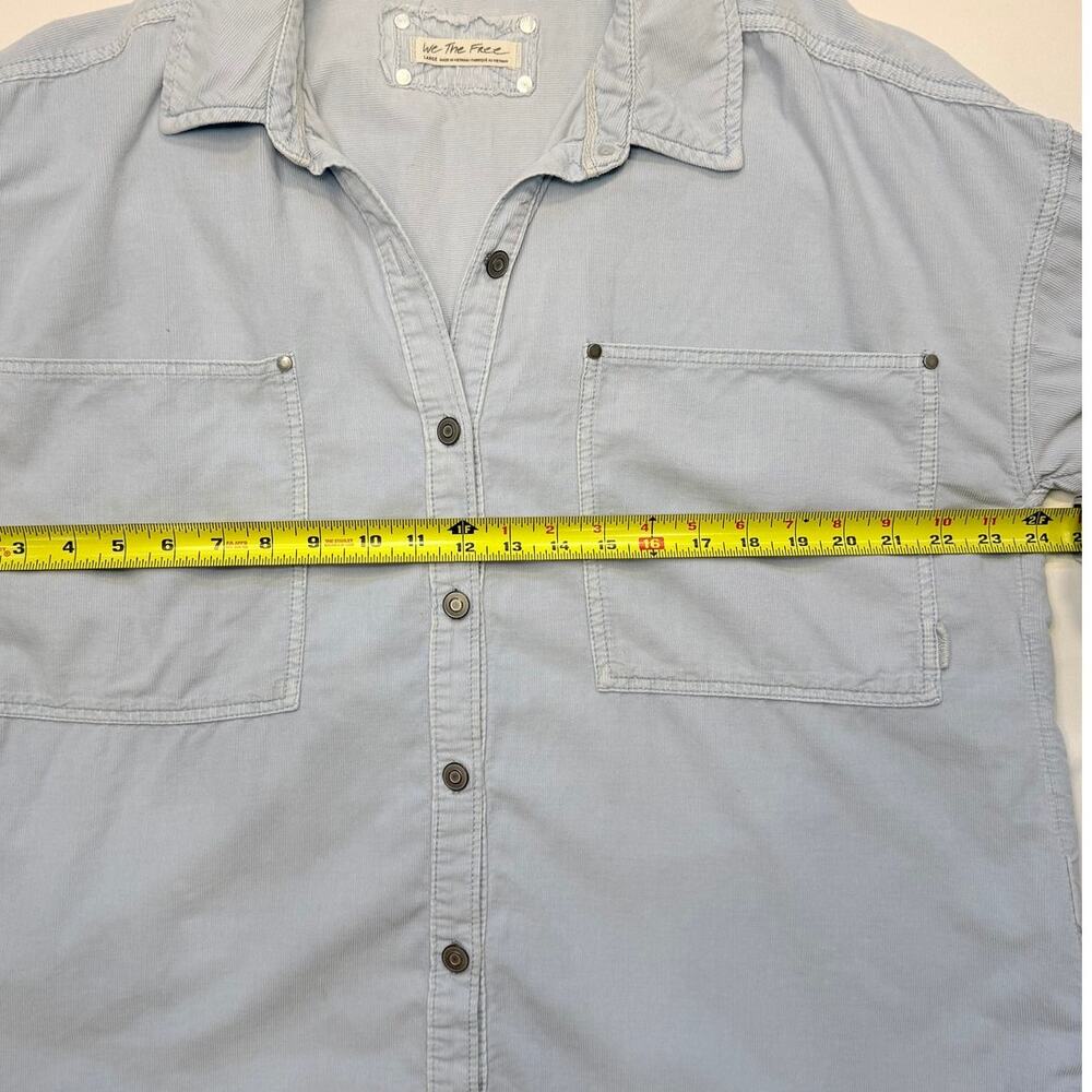We The Free Corduroy Button Down Shirt Large Oversized Blue Shacket Boho - Picture 11 of 12